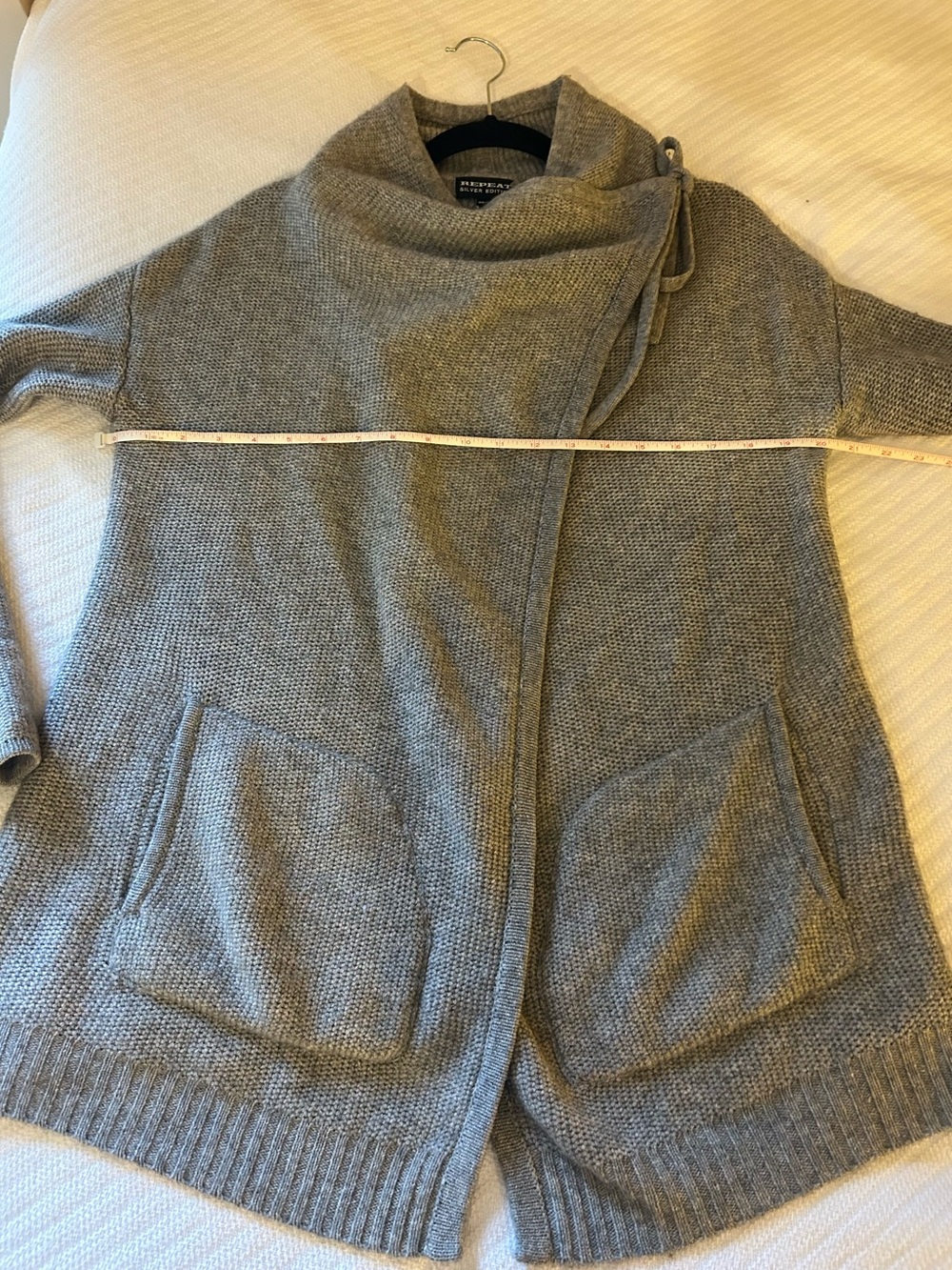 REPEAT Silver Edition Wool Cashmere Blend Wrap Cardigan Draped Cowl Neck - Picture 9 of 15